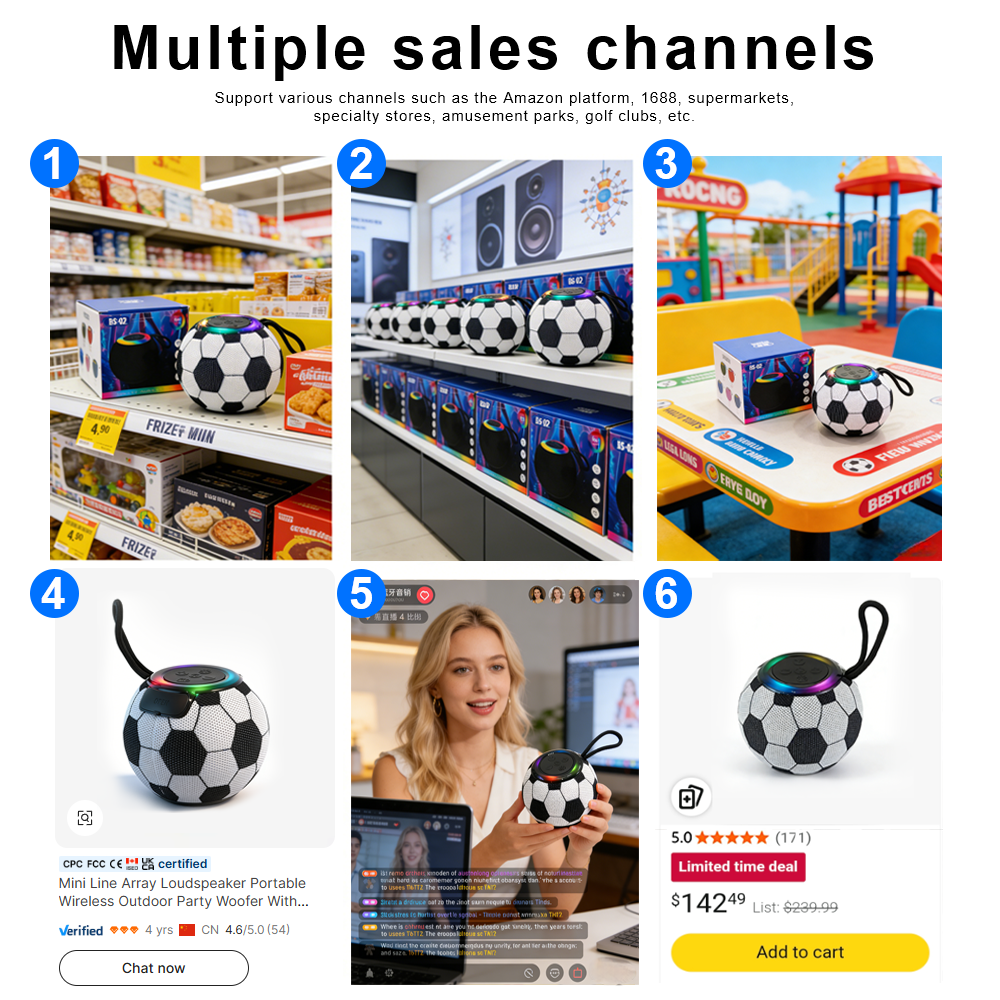 Worldcup Themed Portable Bluetooth Speaker with Soccer Ball Design RGB LED Lights